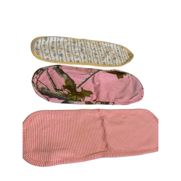 Lot of 3 Burp Cloths Baby Infant One Size Oval Shoulder Zoo Animal Pink Camo Str - Picture 1 of 3